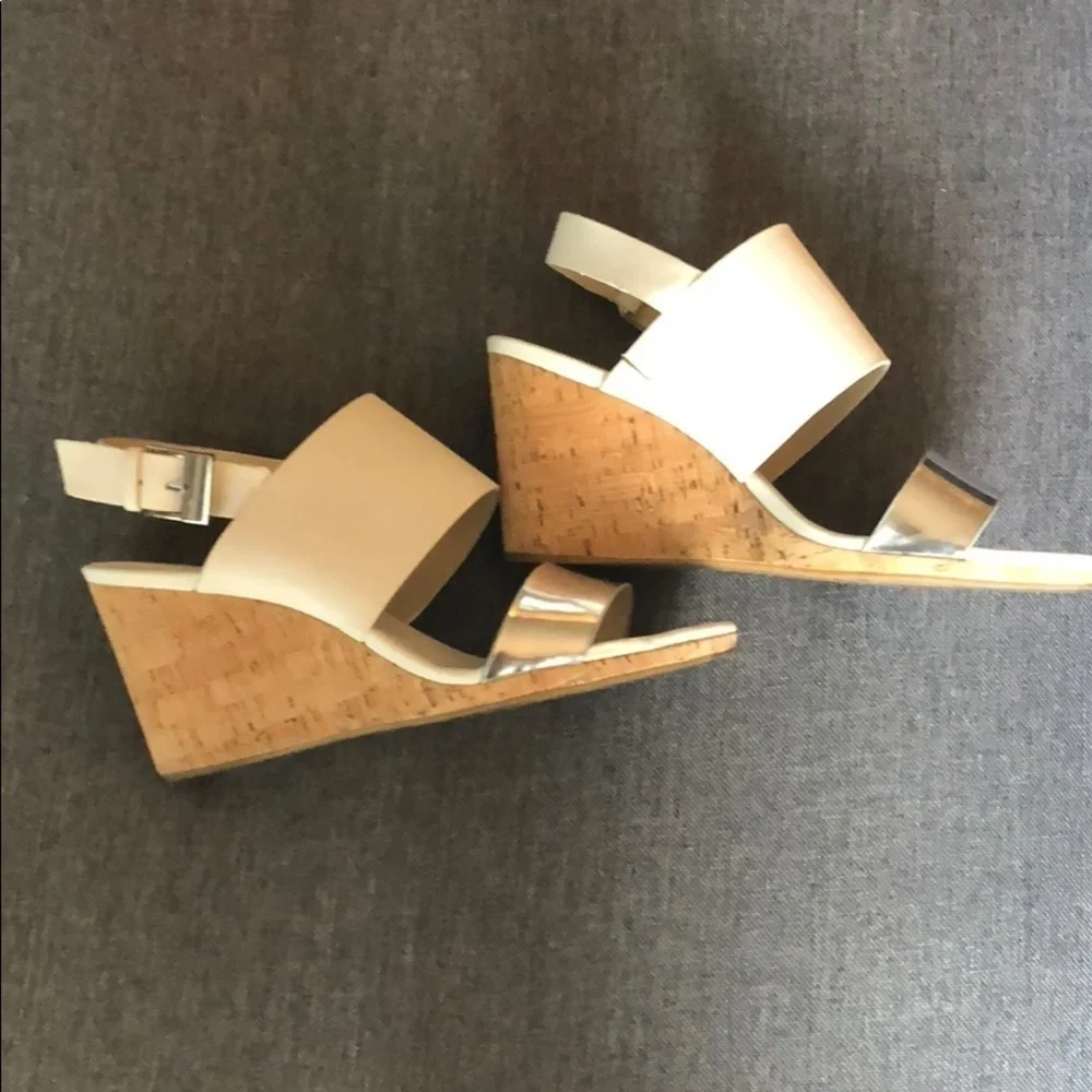 Calvin Klein white/cork leather wedge sandal size 8